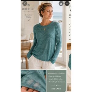 Old Ranch Organic Cotton Blend Burnout L Camo LS Top Teal Green Lightweight Boho